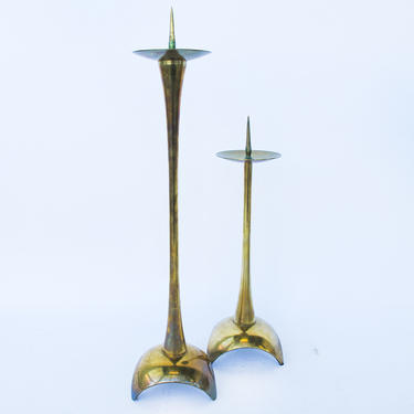 Set of 2 Vintage Solid Brass Candle Stick Holders - Made in Japan 