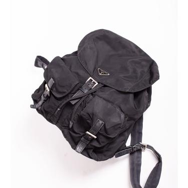Vintage PRADA Nylon Medium Black Backpack Tessuto Vela Unisex Minimal Linea Rossa Rucksack AS IS 
