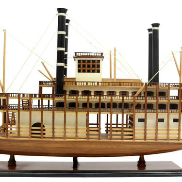 Model Ship, Steamship,Large Rotating Paddlewheel, Wooden Stages, Unique, 1900's