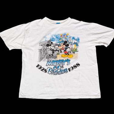 Vintage 1988 Mickey Mouse 60th Birthday T Shirt - Extra Large | 80s White Disney Cartoon Graphic Tee 