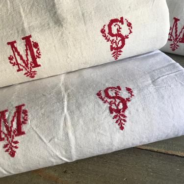 1 Rustic French Homespun Sheet, Monogrammed, Dowry Sheet, Trousseau, Handloomed,  French Farmhouse, 3 Available 
