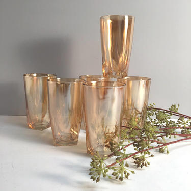 Marigold flash glass tumblers - set of 6 - 1950s vintage drink ware 