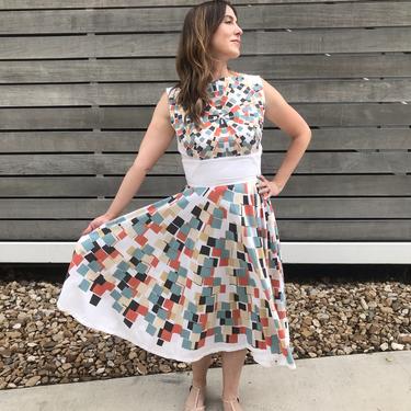 1950s Style Reproduction Atomic Print Fit and Flare Dress