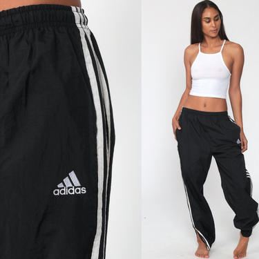 ADIDAS Track Pants 80s Black Joggers Baggy Track Suit Warm Up Suit Athletic Pants 1980s Sports Vintage Sportswear Small Medium 