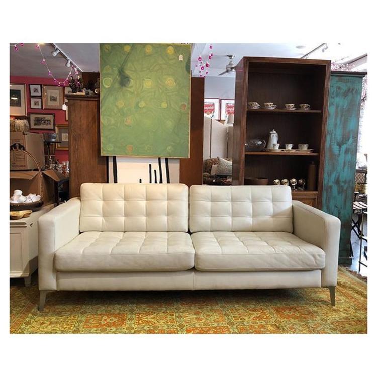 White leather sofa 80 L x 35 D x 35 H 