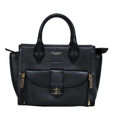 Henri Bendel - Black Square Pebbled Leather Satchel Handbag
