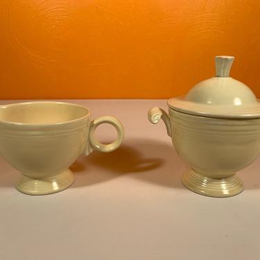 Fiesta Ivory Ring Handle Creamer and Sugar Bowl with Lid 