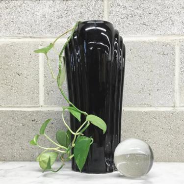 Vintage Vase Retro 1990s Contemporary + Black + Glazed Ceramic + Pottery + Modern Design + Flowers or Plant + Home and Table Decor 