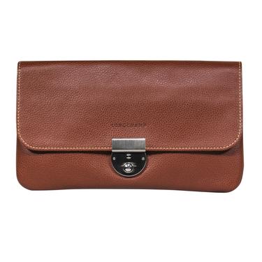 Longchamp - Brown Pebbled Leather Locking Clutch
