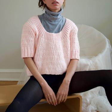 cropped pale pink chunky knit pullover scoop neck sweater 