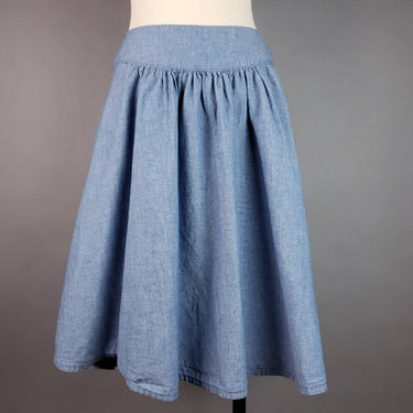 90s High Waisted Denim Skirt Plus Size 12, Vintage Jean Skirt 34&amp;quot; Waist A Line, Chambray Cotton Circle Skirt 