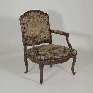 Late 19th Century Hand-Carved French Armchair with Needlepoint Tapestry
