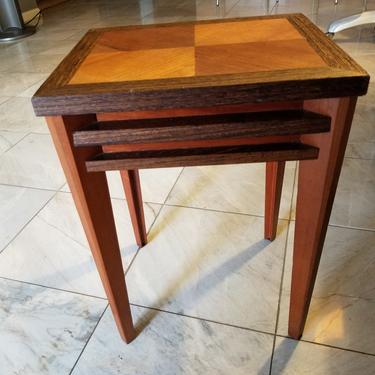 Petite Side Table Solid Wood Marquetry Midcentury Modern 1970s 