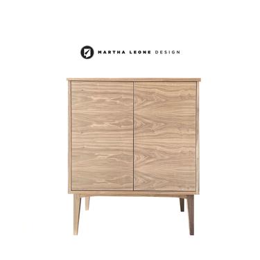 New Hand-Crafted Walnut Bar Cabinet with storage options and custom finishes available 