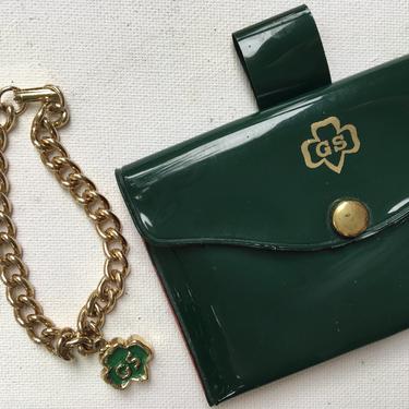 Vintage Girl Scouts Circa 60's, Gold Tone Charm Bracelet, Identification Pouch For Belt 