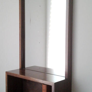 Custom Walnut Entry Hall Mirror with wall shelf Mid Century Style to Modern Minimalist Style 