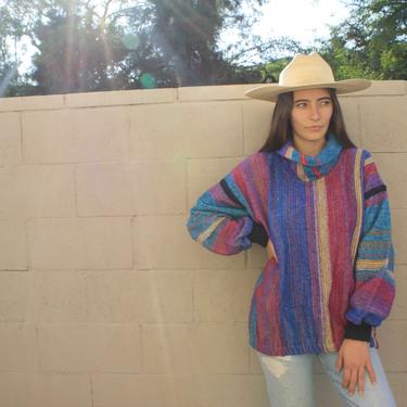 Rainbow Woven Blouse // vintage dress boho Mexican blanket hippie blouse sweater knit top 70s 80s oversize cotton // O/S 