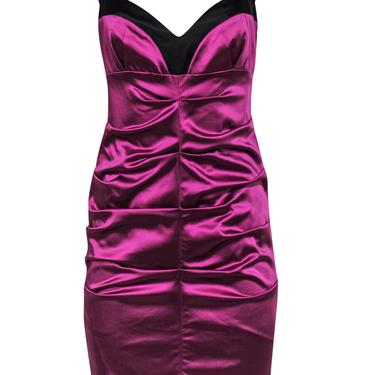 Nicole Miller - Purple Satin Ruched Sleeveless Bodycon Dress w/ Black Trim Sz 8
