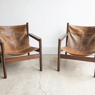 Vintage Michel Arnoult Roxinho Leather Sling Lounge Chairs Original From The 1960's Amazing Patina 