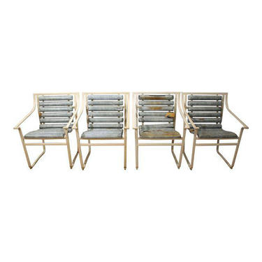 Set of 4 Mid-Century Danish Modern Samsonite Outdoor Scoop Seat Arm Chairs 