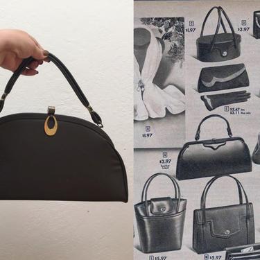 The Latest Look of 1959 - Vintage 1950S 1960s Dark Hickory Brown Vinyl Large Arch Handbag Purse 