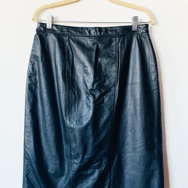 90s Black Leather Pencil Skirt, sz. L/XL