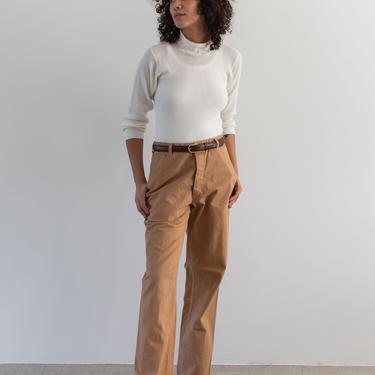 Vintage 30 Waist Almond Trousers | Unisex High Waist Brown Workwear Pants | Brown Chino | Button Fly Overdye | 