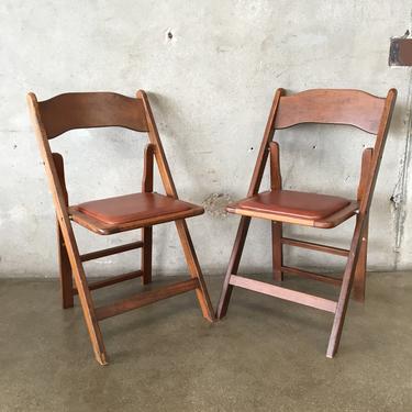 Set of Two Mid Century Modern Stolkin Solid Wood Folding Chairs