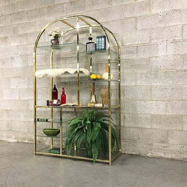 Vintage Gold Metal and Glass Arched Storage Unit Retro 1970's Brass Rounded Multi Glass Shelf Console LOCAL PICKUP ONLY 