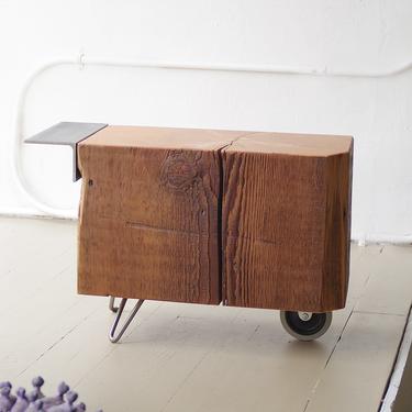 reclaimed wood coffee table - wheel koan coffee table - modern industrial - functional proun - mobile serviceable art 