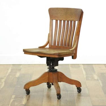 Antique Oak Schoolhouse Rolling Librarian Chair