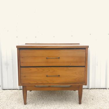 Mid Century Two Drawer Nightstand with Brass Pulls