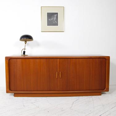 Vintage mcm danish teak credenza with tambour doors by DYRLUND | Free delivery in NYC and Hudson 