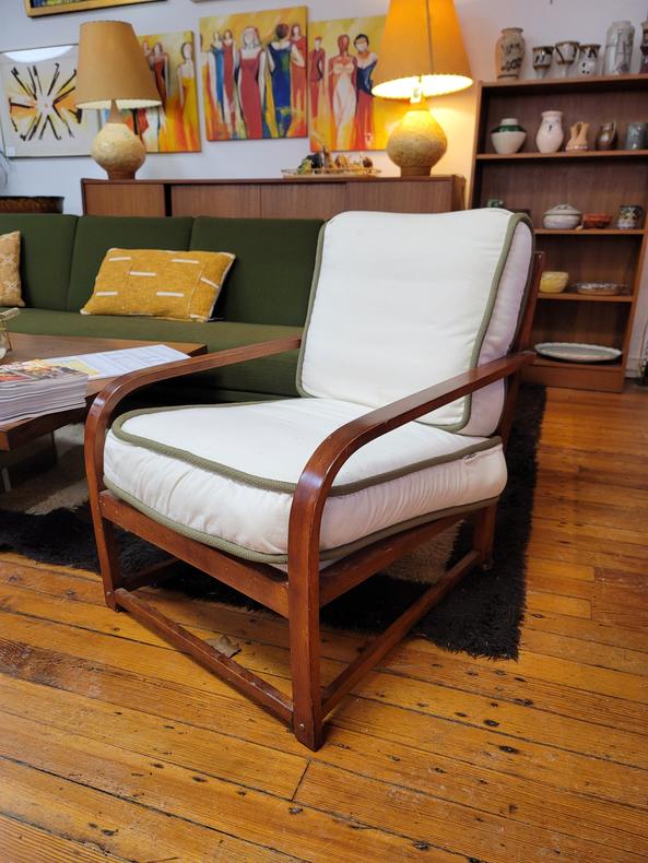 Vintage Arm Chair with White Cushions