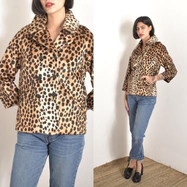 Vintage 1960s Jacket / 60s Cheetah Print Jacket / Brown Black ( small S ) 