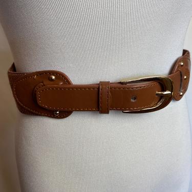 90’s brown leather stretchy belt~ chestnut brown skinny thin dress belt fits size 27”- 34” waist Small medium large open size 