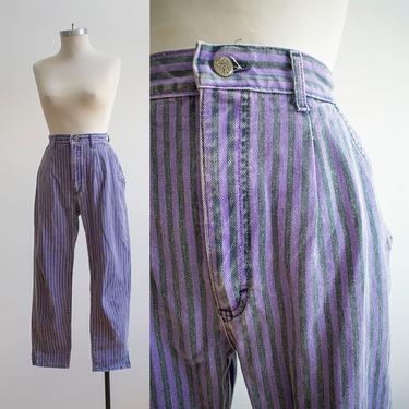 Vintage Lee Denim Jeans / Vintage Striped Jeans / Union Made Lee Jeans / Womens Striped Jeans / Vintage Purple and Black Striped Jeans 