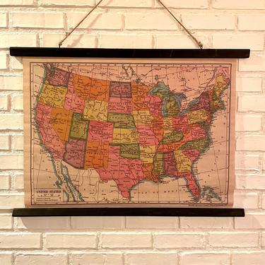 Colorful Map of US Canvas Wall Hanging