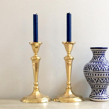 Vintage Brass Candle Holders Tall Oval Candlesticks Patinated Rustic Chic 