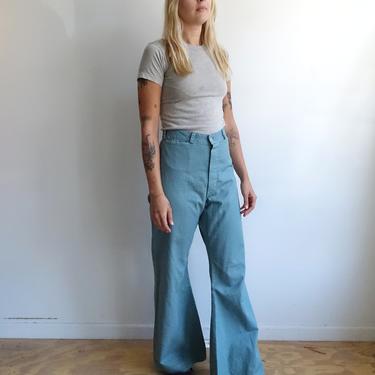 Vintage Teal Sailor Trousers/ Overdyed High Waisted Button Fly Navy Uniform Pants/ Size 32 