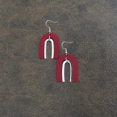 Red earrings, silver Afrocentric earrings, mid century modern earrings, African earrings, bold statement, unique geometric earrings 