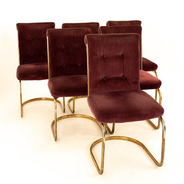 Milo Baughman Style Mid Century Cantilever Brass Chairs - Set of 6 - mcm 