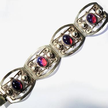 Mid Century Mexican Sterling Art Glass Bracelet 
