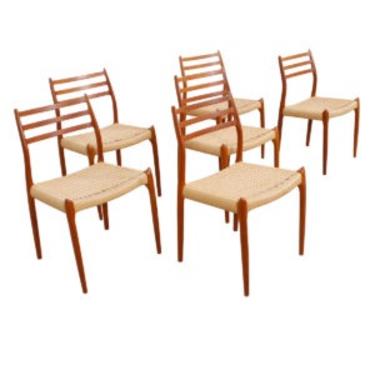Niels O. Moller Model # 78 - Set Six (6) Teak Roping Dining Chairs