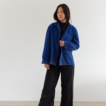 Vintage Blue Chore Jacket | Unisex Herringbone Twill Cotton Utility Work Coat | M L | FJ031 