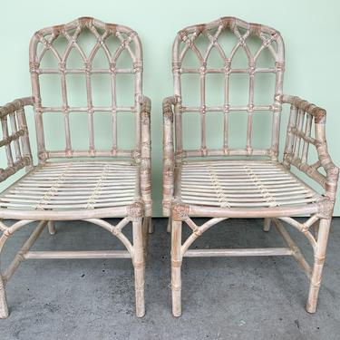 Pair of Rattan McGuire Cathedral Arm Chairs