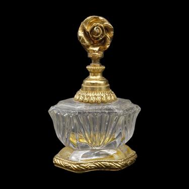 Ornate Brass & Glass Rose Perfume Bottle