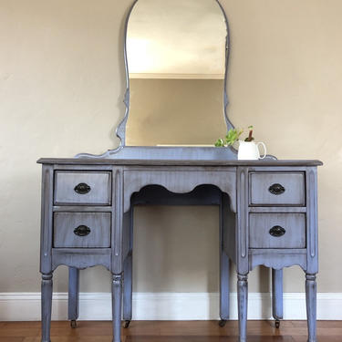 Blue Antique Make-up Vanity with Mirror 