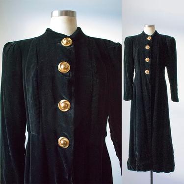 Vintage Black Velvet Evening Coat / Dramatic 1940s Cloak / Black Velour Coat / Opera Coat / Floor Length Cloak / Vintage Goth Cloak 