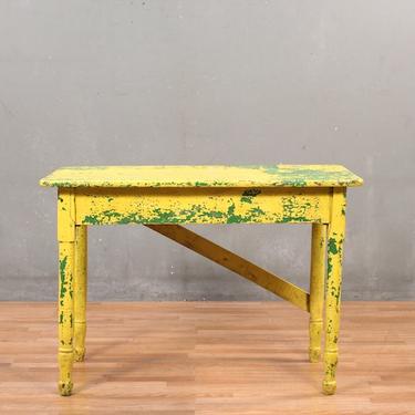 Rustic Yellow &amp; Green Painted Farm Table – ONLINE ONLY